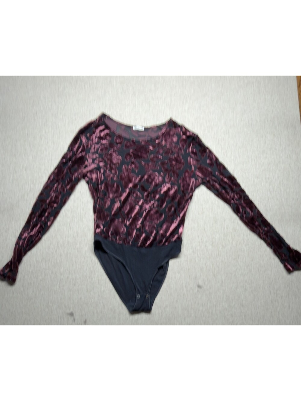 Cosabella Made in Italy Velvet Burnout Floral Long Sleeve Bodysuit Sz M Burgundy